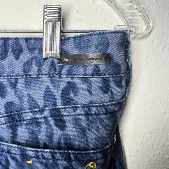 Anthropologie Pilcro Mid-Rise Blue Leopard Skinny Jeans - Picture 3 of 9